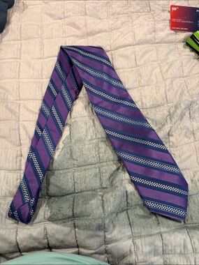 Purple Striped Men's Tie with Navy and White Accents